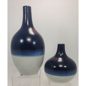 Hand Dipped Blue& White Vases For Decorative Use Only 9-1/2"-5"
